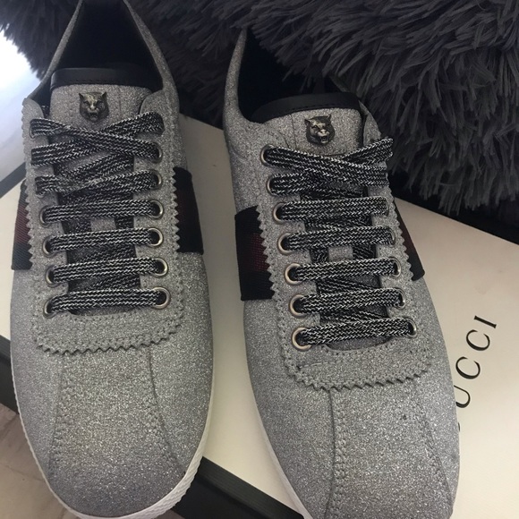Womens GUCCI Metallic Glitter Web Sneaker w/Studs - Picture 3 of 8